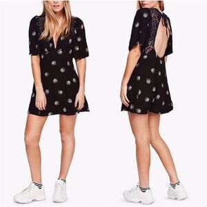 Free People Black Combo Lace Open Back Clove Mockingbird Mini Dress Size 6 US